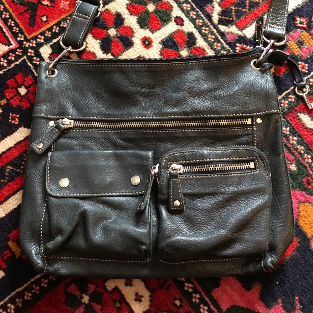 Fossil black pebbled-leather bag